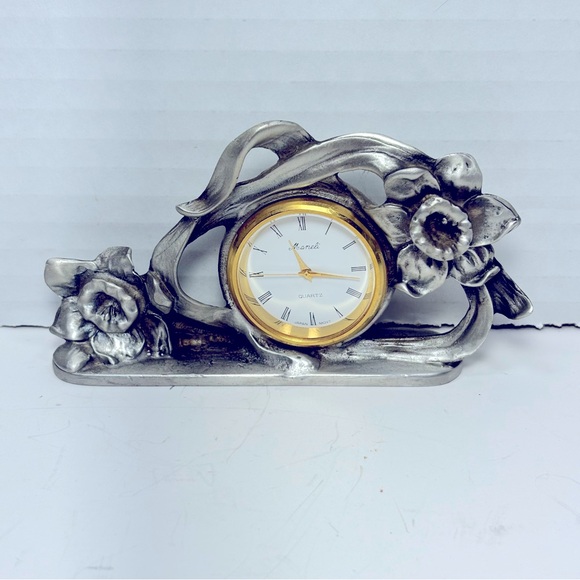 Vintage Maneli Mini Mantle Clock With Flowers 4in x 2in - Picture 7 of 7